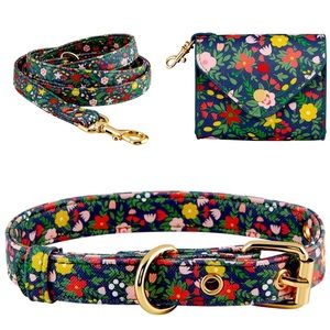 Santa Barbara Design Floral Saffiano Dog Collar, Leash, Waste Bag Carrier Set